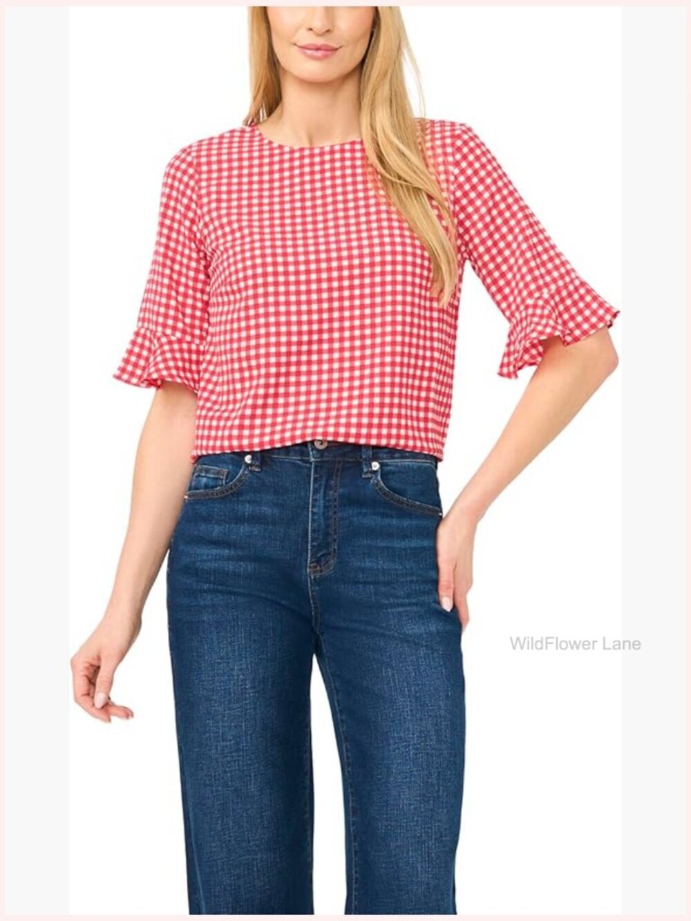 CeCe Ruffle Cuff Crew Neck Blouse - Women's Top